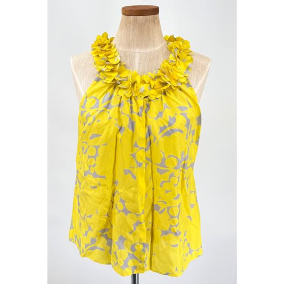 J.Crew Factory Store Tops - J Crew Womens 100% Silk SLeveless Blouse Yellow Purple Petal Neck Size Small